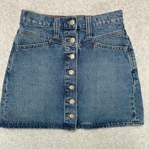 Madewell‎ Stretch Denim A-Line Button Fly Mini Skirt Size 23 Blue
